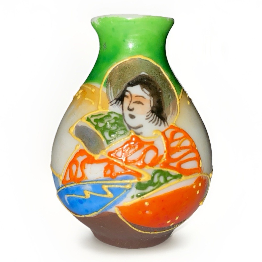 Vintage Small Moriage Satsuma Vase the Immortals 2 Inches Occupied Japan-Mini